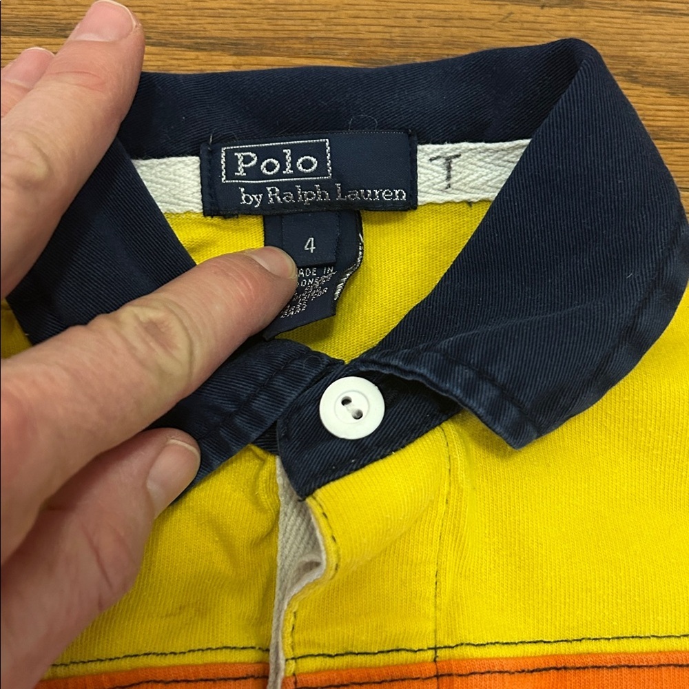 Polo Ralph Lauren Rugby Shirt Kids 4T Yellow, Orange & Navy Striped Long Sleeve - Picture 2 of 10